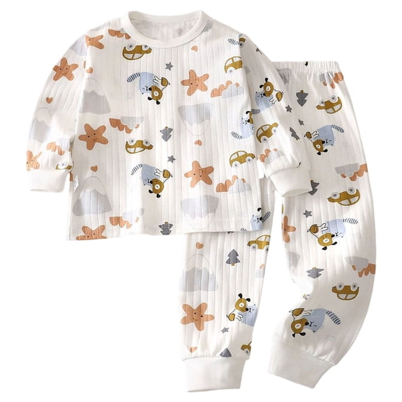 NOLDARES 2pcs Toddler Baby Girl Boy Fall Winter Clothes Print Long Sleeve Sweatshirt Tops Casual Pants Set Little Kids Outfits Clothing(Brown,3-4 Y)