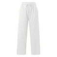 thumbnail image 6 of IDALL linen pants women Wide Leg Pants Woman Lounge Pants Women Womens Casual Cotton Linen Pants Lightweight Summer Relax Fit Elastic Waist Plus Size Pants Baggy Pants high waisted pants White L, 6 of 7