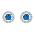 thumbnail image 3 of Natural Blue Topaz Halo Stud Diamond Earrings 14K White Gold, 3 of 4