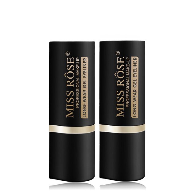 delineador de ojos delineador de ojos mate delineador de ojos de secado rápido cabezal negro sólido Dos tubos negros verticales con texto dorado y banda metálica, presentación portátil de 2 piezas, color negro sólido, efecto hidratante y larga duración según especificación; ideal para retoques de maquillaje en viaje.