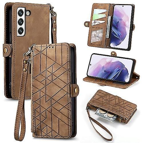 Funda de cuero con hebilla lateral y cremallera geométrica para Samsung Galaxy S21+ 5g (rosa)