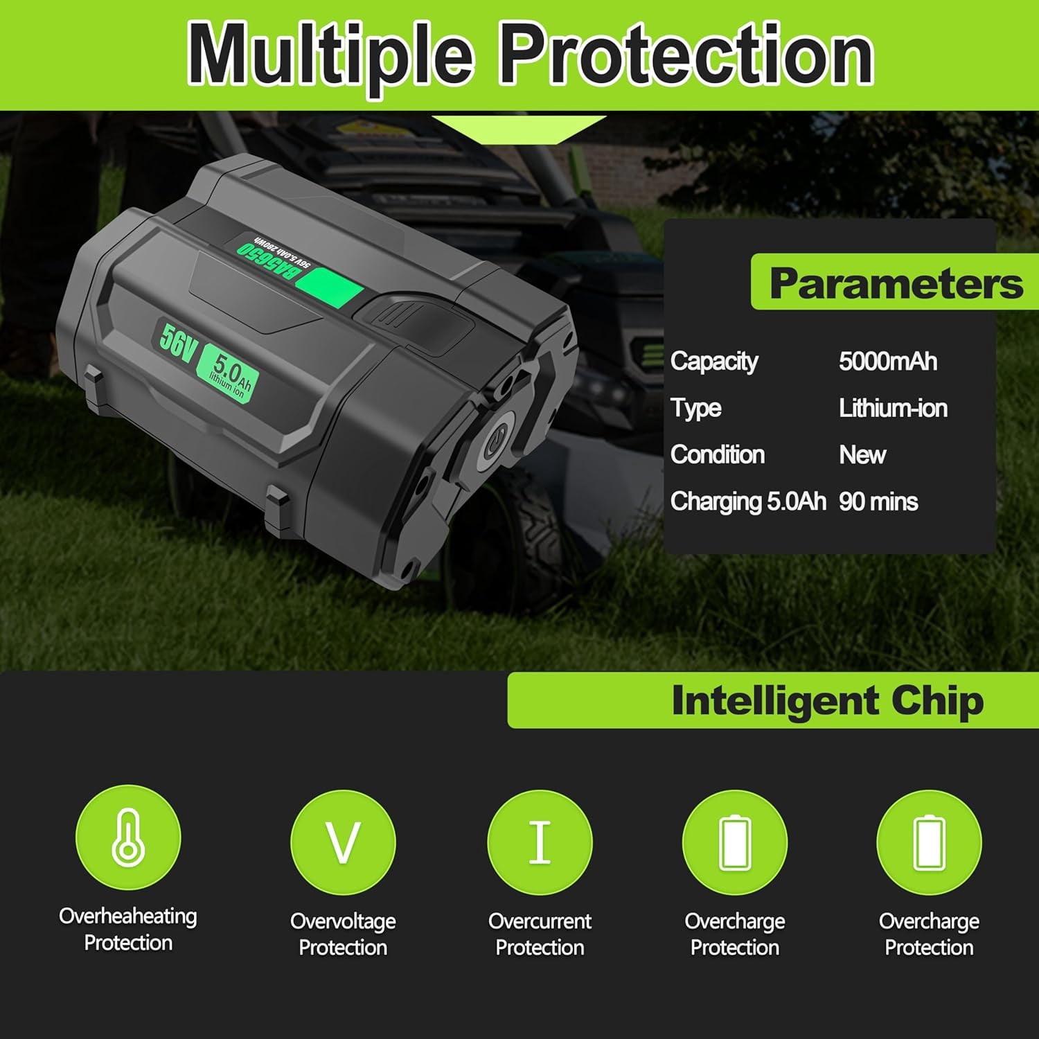 56V 5.0Ah Replacement for EGO Power+ Battery BA2800 BA4200 BA1400，Compatible with All 56V Ego Power Tools CS1604 CS1804 CS1403 HT2400 LB5804 LB6500 HTA2000 STA1500 PH1400 PSA1000 CH2100