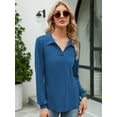 thumbnail image 3 of LOMON Womens V Neck Polo Shirts Short/Long Sleeve Collared Tops Loose Casual Tunic Blouses with Pocket, 3 of 7