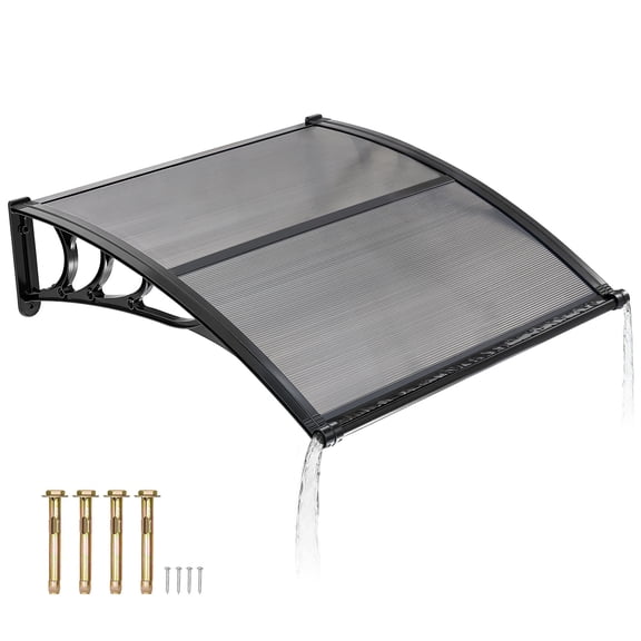 VEVOR Awnings for Door Entrance, 38 x 40 in, Exterior Front Door Window Awnings with Drainage & ABS Bracket, Rain Snow Sun Protection, Overhang Polycarbonate Door Canopy for Porch Patio, Smoky Gray