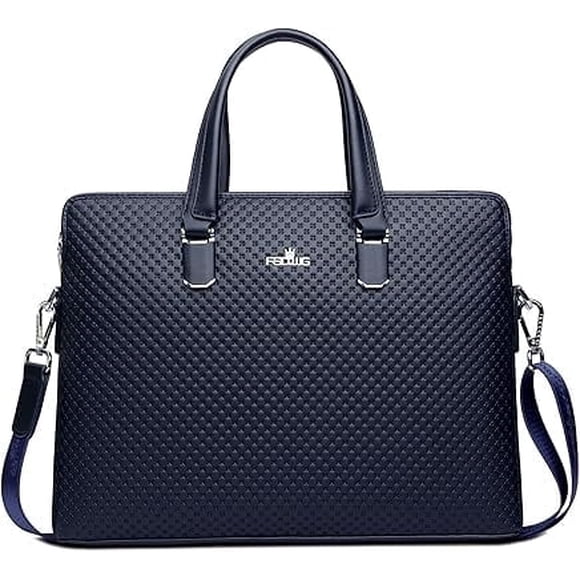 FSD.WG Maletín de Cuero - Bolso de Negocios de un Solo Hombro para Laptop, Se Adapta a Dispositivos de 15.6 Pulgadas, Azul