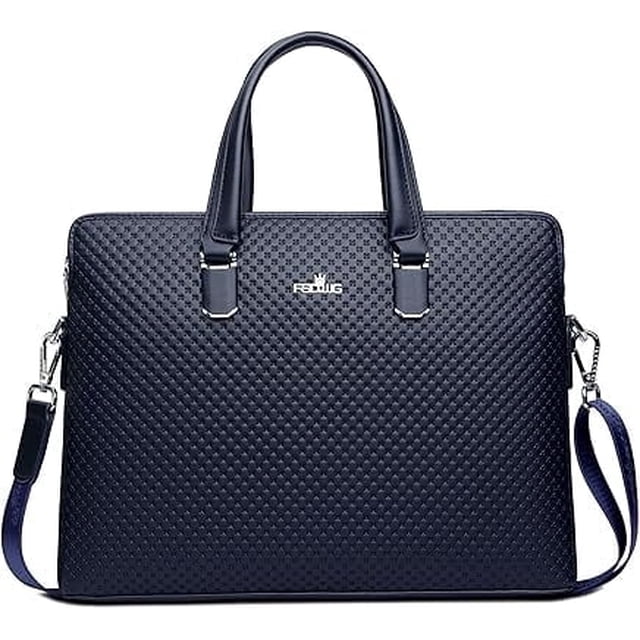 FSD.WG Maletín de Cuero - Bolso de Negocios de un Solo Hombro para Laptop, Se Adapta a Dispositivos de 15.6 Pulgadas, Azul