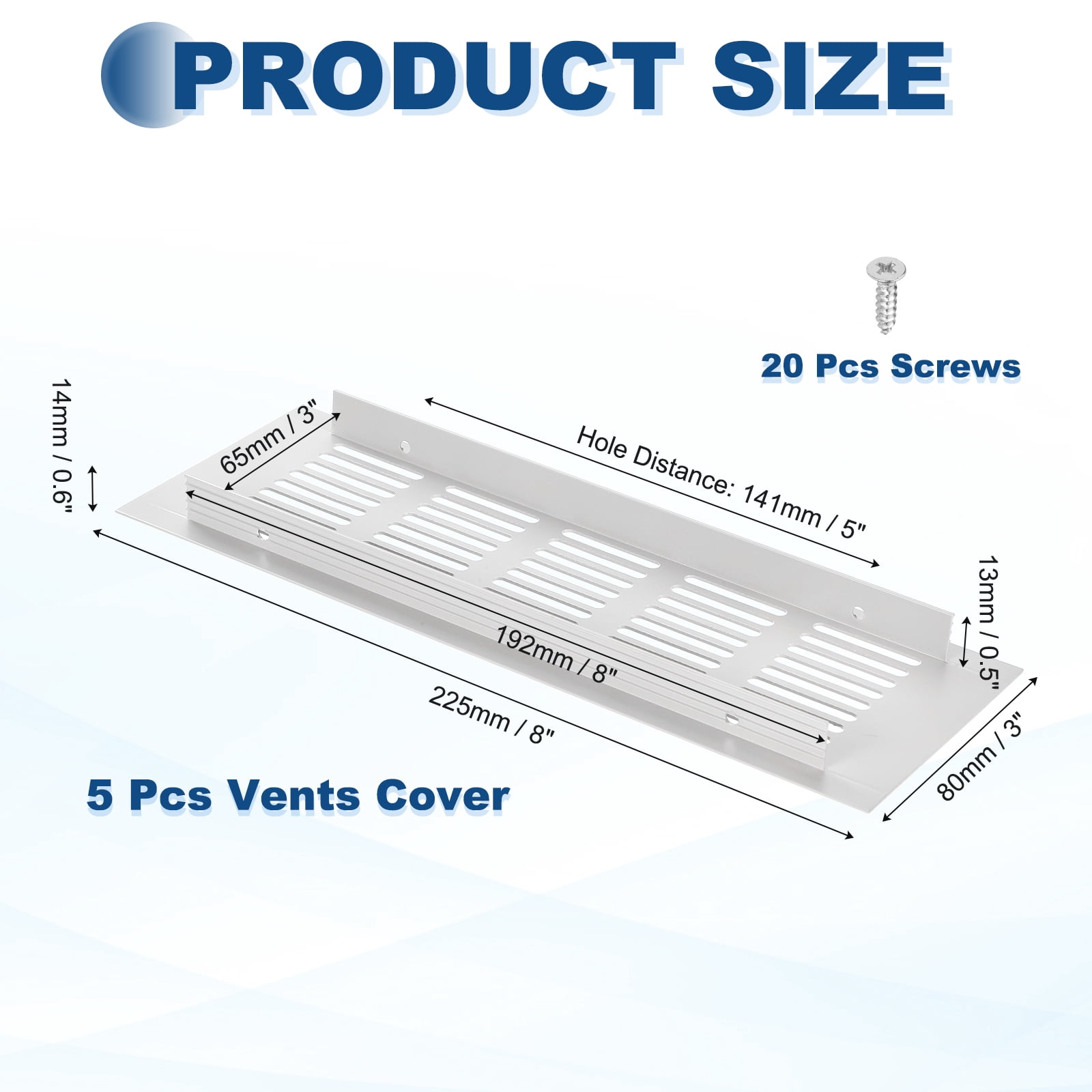 Uxcell 9 x 3 Inch Door Air Vent Cover, 5 Set Heavy Duty Aluminum Grille Ventilation Cover Louvered with 20 Mounting Screws for Cabinet Wardrobe Door, Grey