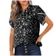 thumbnail image 1 of Camisas de Manga Larga para las Mujeres Verano Casual Floral Estampado Manga Corta Medio Botón V Cuello Blusa, 1 of 5