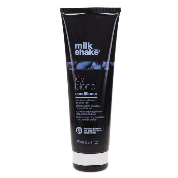 milk_shake icy blond conditioner | award winning toning conditioner with black pigment to neutralize yellow and brass in platinum blonde hair | hydrates and brightens cool tones 8.4 fl oz