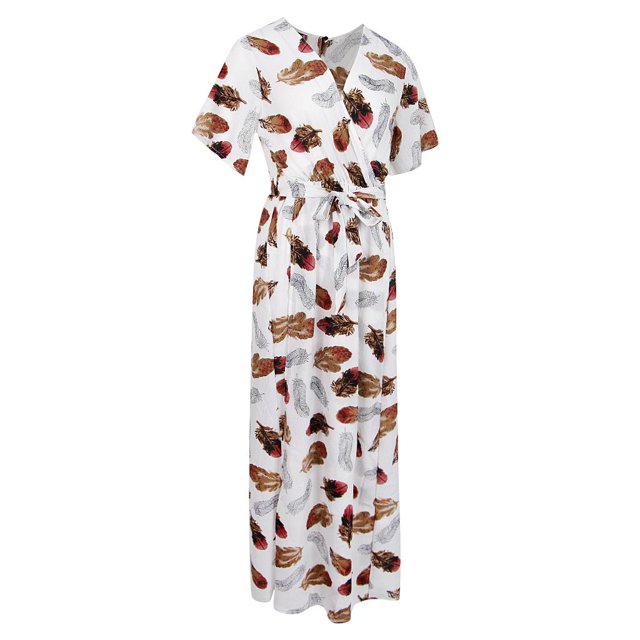 Vestido de fiesta de playa de verano con abertura floral maxi floral de moda para mujer L jinwen Vestido maxi de la playa de las mujeres