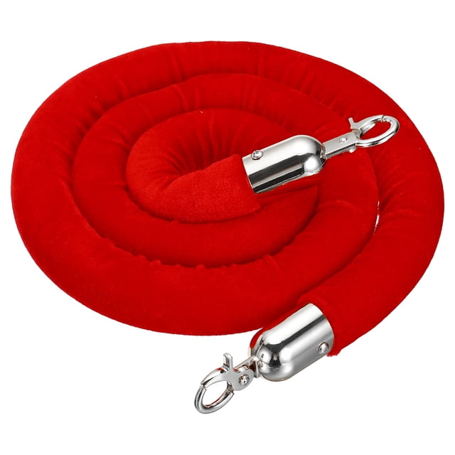 Unique Bargains 5 Feet Dark Red Velvet Stanchion Rope, Crowd Control Barrier Rope with Snap Hook, Silver