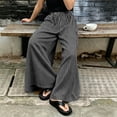 thumbnail image 6 of Cagogo Women's Striped Wide Leg Pants Elastic Waist Casual Loose Flowy Long Trousers for Summer Beach Travel Lounge Palazzo Style, Black M, 6 of 9