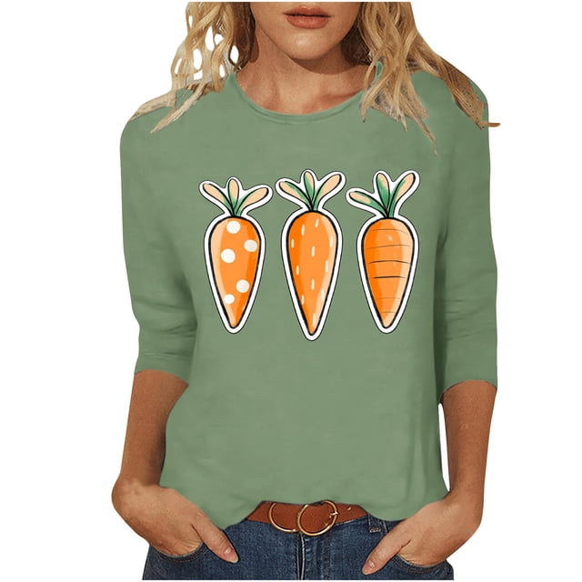 Hauts pour Femmes 2025 Blouses d'Été 2025 Printemps/été Imprimé de Pâques Manches 3/4 Col Rond Haut/chemise Blouses pour Femmes Manches 3/4