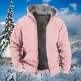 thumbnail image 5 of Winter Brilliant Fleece Jacket for Men with Hoodie Men's Winter Long Sleeved Cardigan Pockets Warm Plush Hooded Jacket Fleece Sweater Coat Heavy Weight Pink XL, 5 of 5