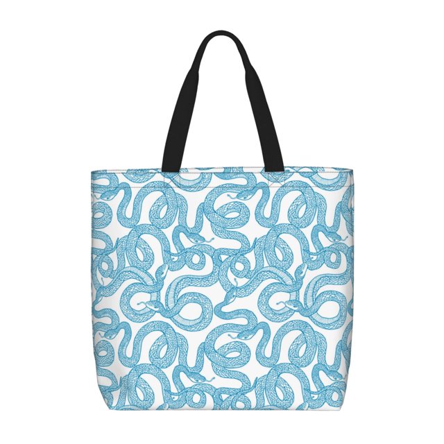 Fotbe Blue Snake Bolsa Tote con Estampado para Mujer, Bolsos con Cremallera, Bolsa de Hombro Casual de Gran Capacidad con Bolsillos Internos
