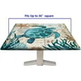 thumbnail image 6 of Sea Turtle Elastic Edge Fitted Square Tablecloth, Teal Seaweed Conch Starfish Wipeable Polyester Table Cloth, Great for Outdoor Home Kitchen/Parties/Holiday Dinner, Fit for 36" x 36"Square Table, Blue, 6 of 6