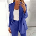 thumbnail image 2 of FRSASU Womens 2 Piece Outfits Business Casual Blazer Sets Solid Long Sleeve Cardigan Coat Straight Leg Pants Suits with Pocket Blue L(L), 2 of 8