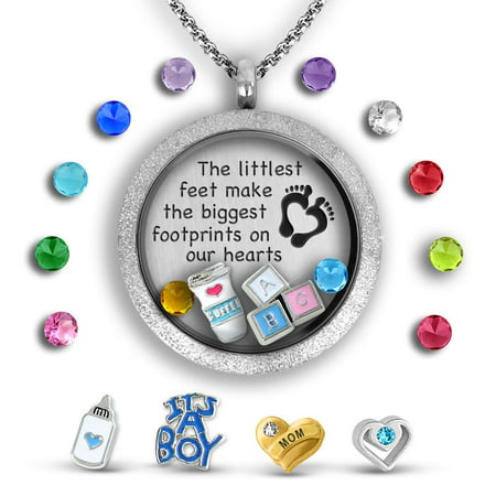 Best Baby Gifts Baby Keepsake Necklace | Mom Jewelry Unique Baby Gifts Filled With Baby Charms And Exclusive Message Locket Baby Footprint Jewelry | Mom Necklace Charm Necklace For Presents For