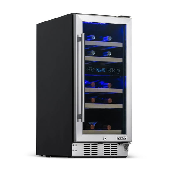 Newair 29 Bottle Wine Refrigerator Cooler, Built-in Dual Zone Fridge in Stainless Steel