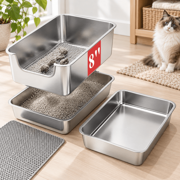 X-Large Stainless Steel Sifting Cat Litter Box For Clumping Clay Litter