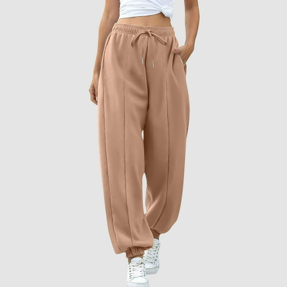 ClodeEU Womens Baggy Jogger Pants with Pockets Drawstring,Casual Fashions Athletic Sweatpants Brown,Womens Plus M