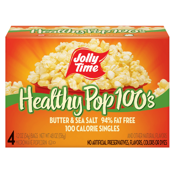 Jolly Time 100 Calorie Healthy Pop Butter Microwave Popcorn, 1.2 oz, 10 Ct Mini Bags