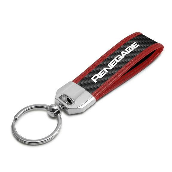 Jeep Renegade Real Carbon Fiber Strap with Red Leather Stitching Edge Key Chain