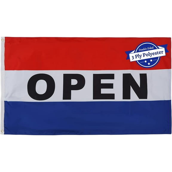 FLAGWIN Open Flags for Businesses, Open Flag 3x5 Outdoor Double Sided, Durable Polyester and 4 Rows Stitches with 2 Brass Grommets Inside Outside Office Company Boat Banner