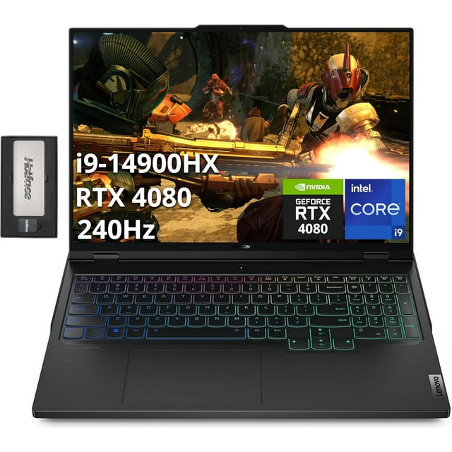 Lenovo Legion Pro 7 Gaming Laptop, 16" WQXGA 240Hz Display, Intel i9-14900HX, 64GB DDR5, 2TB PCle SSD, GeForce RTX 4080, RGB Backlit Keyboard, Wi-Fi 6E, Win 11 Pro, Black, 256GB Docking Station Set