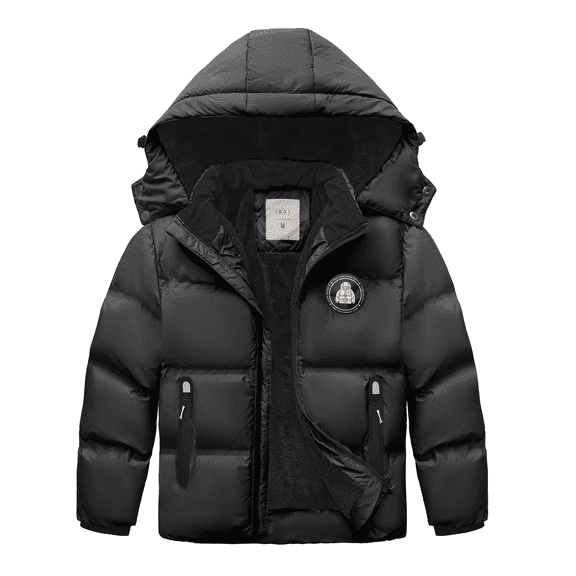 Lavenicole Ski Coat Black Puffer Winter Jacket Thick Fleece Lined Warm Hooded Outerwear for Boys 4-15