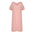 thumbnail image 3 of USSUMA Womens Summer Dresses Summer Dresses Short Sleeve V Neck Casual Solid Color Lace Linen Patchwork off Shoulder Neck Casual Maxi Dress Trendy Skirt Loose Dresses Camping Pink Dress Size-L, 3 of 5