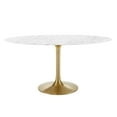 thumbnail image 2 of Modway Lippa 60" Oval Artificial Marble Dining Table in Gold White, 2 of 7