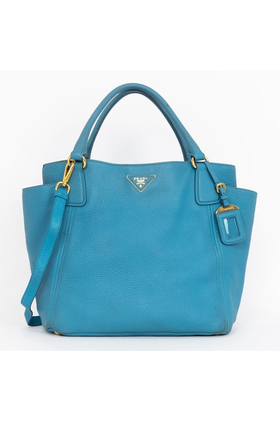 Pre-Owned Prada Blue Side Pocket Tote Shoulder Bag Calfskin Leather