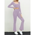 thumbnail image 6 of Liacowi Women 2 Piece Tracksuits Sets Solid Color Long Sleeve Square Neck Cropped Tops Elastic Waist Flared Pants Casual Loose Fit Yoga Activewear Workout Outfits Sets, 6 of 7