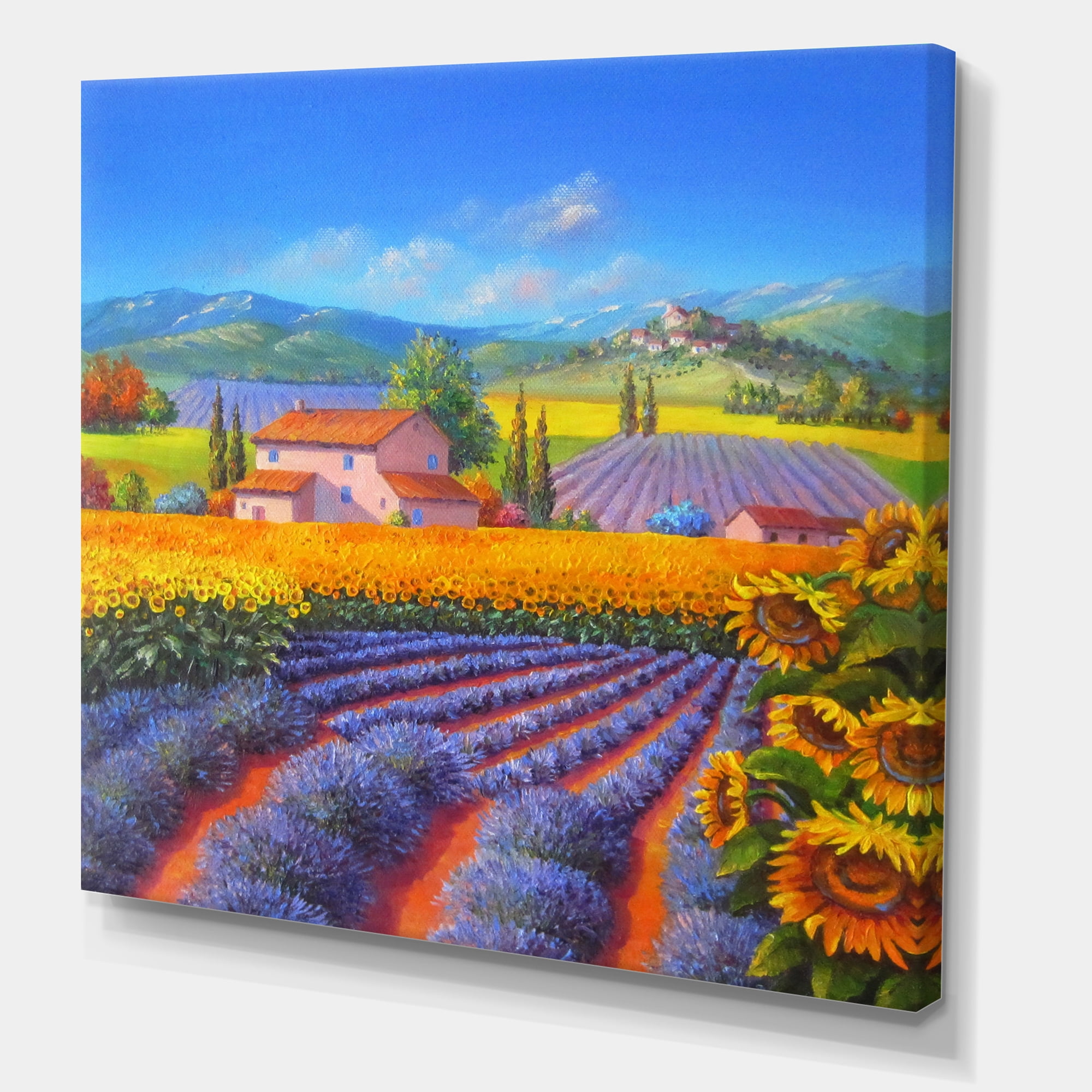 Designart ' Sunflower and Lavender Fields ' Traditional Canvas Wall Art Print