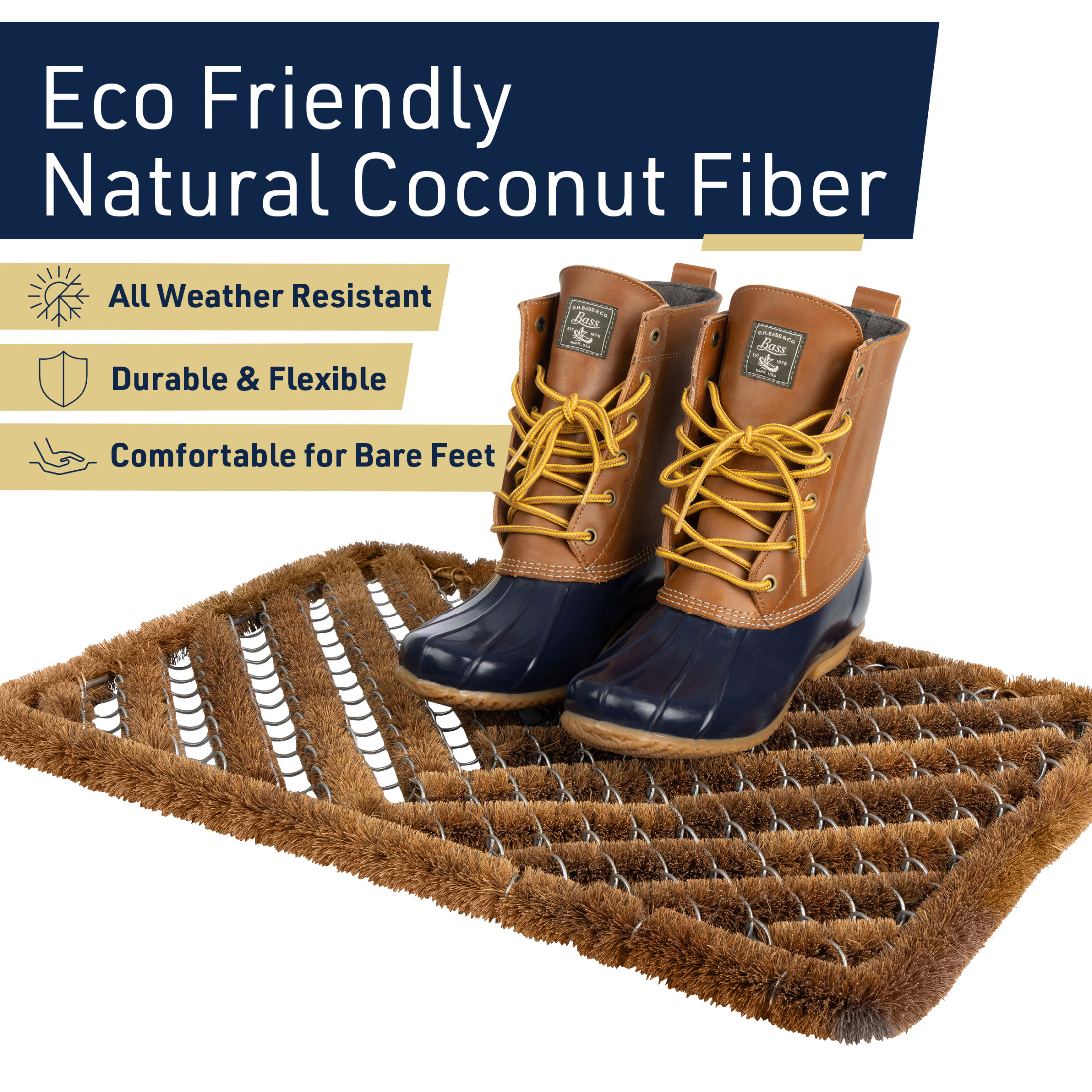 Kings County Tools 23x17.5” Natural Coir Doormat with Stainless Steel Mesh - Outdoor Welcome Mat