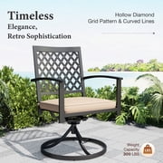 7-Piece Outdoor Patio Dining Set with Swivel Cushioned Chairs & 6 Person Table, All Weather Metal Steel Furniture, Black & Beige