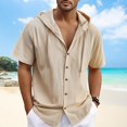 thumbnail image 2 of Button Up Shirts for Men Short Sleeve Cotton Linen Men's Hooded Shirt Casual Summer Loose Fit Beach Outfits, 2 of 6