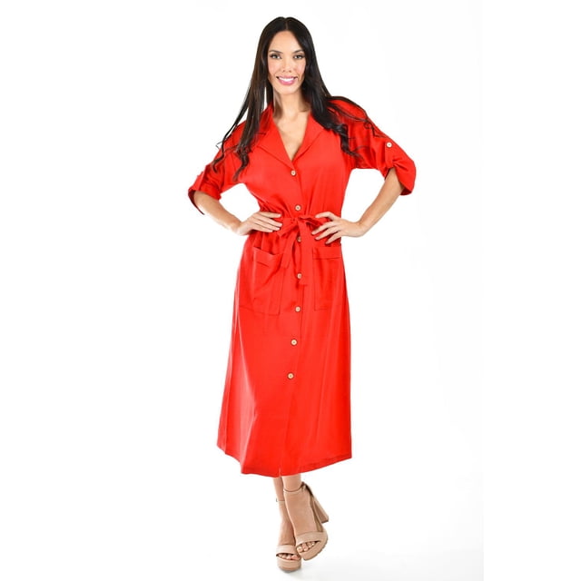 Vestido camisero de lino Roman Fashion /Juvenil, 2391 (Rojo) rojo G