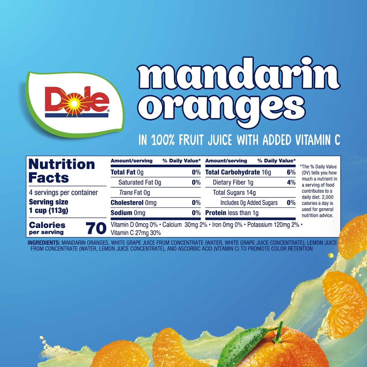 (4 pack) Dole Fruit Bowls Mandarin Oranges in 100% Fruit Juice, 4 oz Cups (4 Pack)