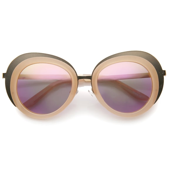 sunglassLA Unisex Women's Two-Tone Metal Backing Colored Mirror Lens Round Sunglasses (Gold-Creme / Pink Mirror) - 50mm