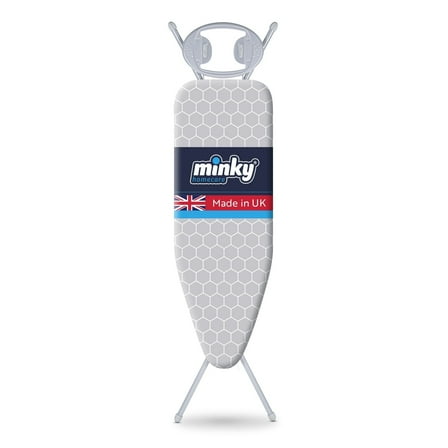 Minky Classic 4-Leg Ironing Board with Iron Rest - Gray Honeycomb (43" x 14" Surface)