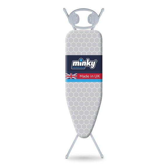 Minky Classic 4-Leg Ironing Board with Iron Rest - Gray Honeycomb (43" x 14" Surface)
