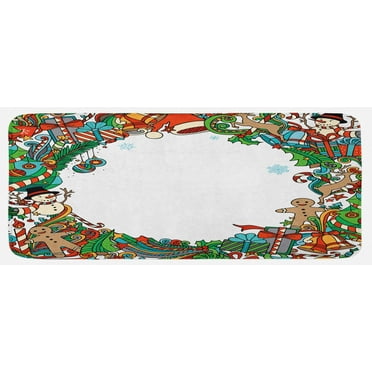 Christmas Kitchen Mat, Big Group of Holiday Christmas Tree for Fun Party Seasonal Pattern, Plush Decorative Kitchen Mat with Non Slip Backing, 47" X 19", Multicolor, by Ambesonne