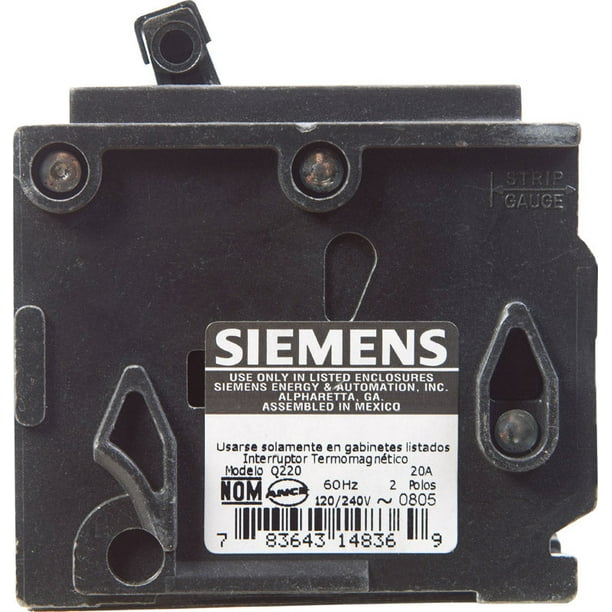 Disyuntor Siemens estándar de 2 polos, 20 A, 120/240 V