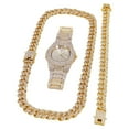 thumbnail image 3 of Men's Hip Hop Luxury Micro Pave Cubic Zirconia Miami Cuban set Necklace bracelet watch Iced Out Cool 18k Layered real gold Plated #59, 3 of 5
