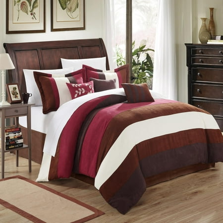 Cathy Microsuede Burgundy, Brown, Ivory Queen 11 Piece