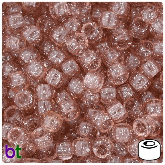 BeadTin Vintage Peach Sparkle 9mm Barrel Pony Beads (500pcs)