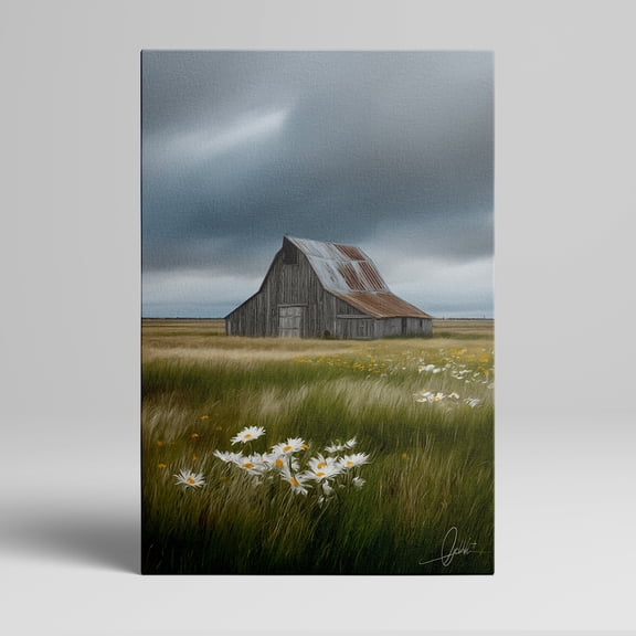 1pc Rustic Old Barn in a Field with Daisies Framed Decor room hanging Wall Picture Decor for Home Gifts, living room, bathroom, bedroom, kitchen wall art decor canvas wall art