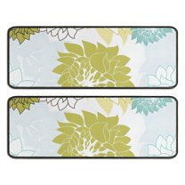 Kitchen Rugs Sets Of 2,Green and Blue Pioneer Flower Pattern Anti Fatigue Kitchen Mat Rugs Non Slip Washable,Decorative Kitchen Floor Mats for Kitchen,Sink,Laundry,17"x47" 17"x47"